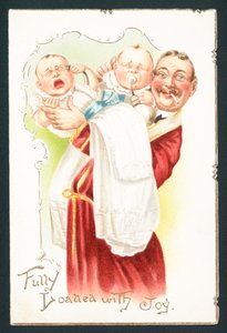 Rauchender Mann versucht Babys zu beruhigen, Weihnachtskarte