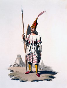 Soldat från Albanien, en infanterist från den osmanska armén, 1818 (färgad akvatint) av English School