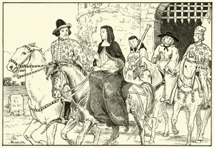 Några av Canterbury Pilgrims (bläck på papper) av English School