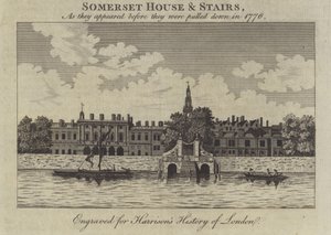 Somerset House and Stairs, London, som de såg ut innan de revs 1776 av English School