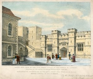 South West View av New Jewel House i Tower of London, uppfört 1840-41 av English School