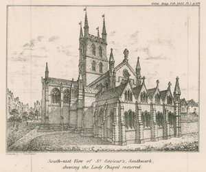 Sydostvy av St Savios Church, Southwark, som visar Lady Chapel återställd av English School