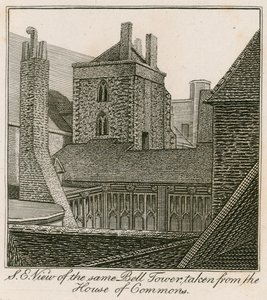 Sydostvy av klocktornet, St Stephens Chapel, taget från underhuset av English School