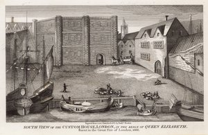 Södervy av Custom House, London, under drottning Elizabeths regeringstid av English School