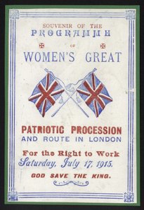 Souvenirprogram för kvinnornas procession för rätten att arbeta, London, 17 juli 1915 av English School