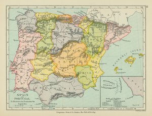 Spanien och Portugal (färglitografi) av English School