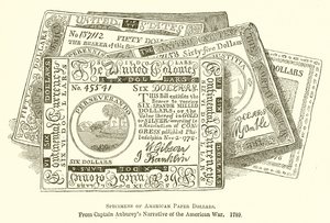 Exemplar av amerikanska pappersdollar av English School