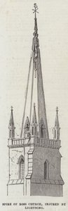 Spire of Ross Church, skadad av blixten (gravyr) av English School