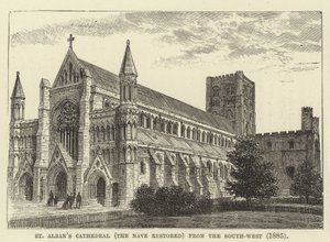St Albanskatedralen, långhuset restaurerat, från sydväst, 1885 av English School