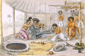 St. Anthony blev aldrig frestad som... från Ye Pilgrimage of ye Revnd. Simpleheart, Adventures of a naive missionary in the South Seas, c.1880 (penna & wc på papper) av English School