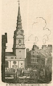 St Brides Church, Fleet Street, London, som den såg ut den 11 januari 1825 av English School