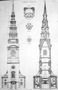 St. Brides, Fleet Street, Elevation of the West End, 1800-talet av English School