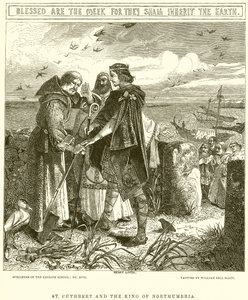 St. Cuthbert och kungen av Northumbria av English School
