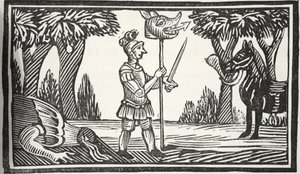 St George med drakhuvudet, illustration från Chap-books of the artonde århundradet av John Ashton, pub. 1882 av English School