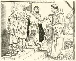 St. Gregory och de engelska slavarna (bläck på papper) av English School