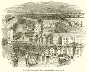 St. Katherines Docks, som ursprungligen konstruerade av English School