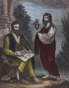 St Luke, St John (färgad gravyr) av English School