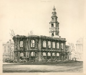 St Mary-Le-Strand, London, blyertsskiss daterad 1942 av English School