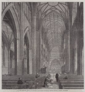 St Mary Redcliffe, Bristol, under restaurering under ledning av Mr G Godwin, arkitekt (gravyr) av English School
