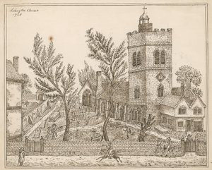 St Marys (gamla kyrkan), Islington (bläck på papper) av English School