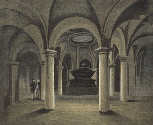 St Pauls Cathedral, The Crypt, Monument av amiral Viscount Nelson under kupolen av English School