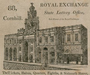 State Lottery Office, östra hörnet av Royal Exchange, 88 Cornhill, London av English School