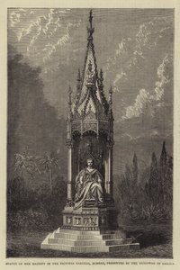Staty av Hennes Majestät i Victoria Gardens, Bombay, presenterad av Guicowar of Baroda (gravyr) av English School