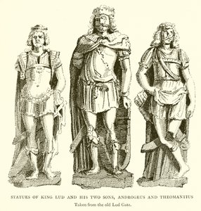 Statyer av kung Lud och hans två söner, Androgeus och Theomantius av English School