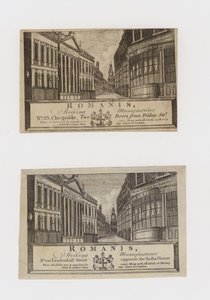 Strumptillverkare, Romanis, på Cheapside och sedan på Leadenhall Street, handelskort av English School