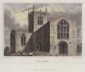 Stow Church, Lincolnshire (färgad gravyr) av English School