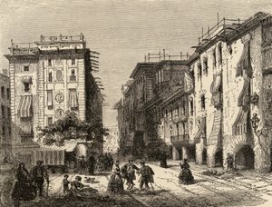 Gata i Barcelona, illustration från "Spanish Pictures" av pastor Samuel Manning (gravyr) av English School