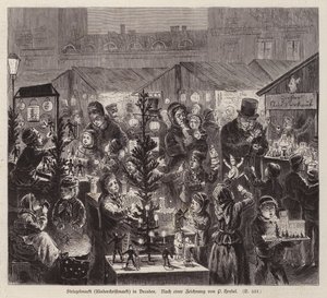 Striezelmarkt julmarknad, Dresden, Tyskland (gravyr) av English School