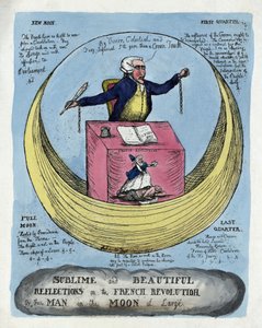 Sublima och vackra reflektioner över den franska revolutionen, eller mannen i månen i stort, pub. 1790 (handfärgad gravyr) av English School