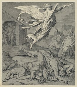 Kallelse av den förstörande ängeln till Babylon (gravyr) av English School
