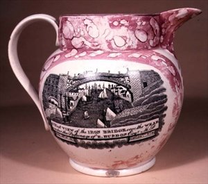 Sunderland Ware kanna, transfertryckt, tidigt 1800-tal (keramik) av English School