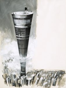 Superstäder i himlen. Futuristisk skyskrapa av English School