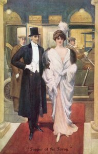 Kvällsmat på Savoyen (färg litho) av English School
