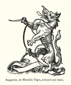 Supporter, en heraldisk tigre, krage och fodrad (gravyr) av English School