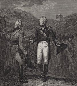 Överlämnande av general Burgoynes armé vid Saratoga, 1777 av English School