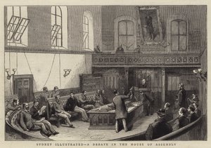 Sydney Illustrated, en debatt i församlingshuset (gravyr) av English School