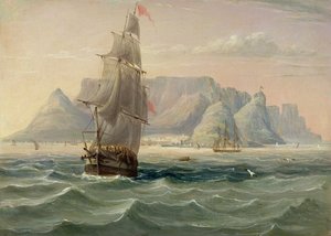 Taffelberget, Kapstaden, från havet, 1820 (olja på kort)