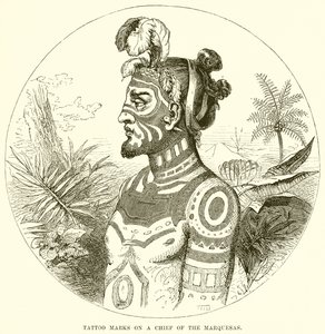 Tatueringsmärken på en Chief of the Marquesas av English School