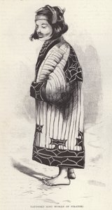 Tatuerad Ainu-kvinna från Piratori, Japan (litho) av English School