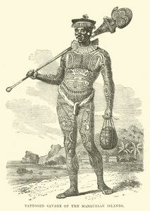 Tatuerad Savage of the Marquesan Islands av English School