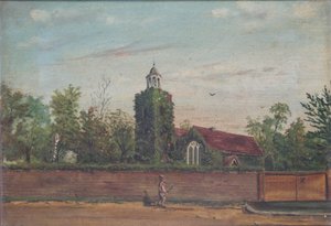 Teddington Church Middlesex, ca 1900 (olja på duk) av English School