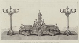 Vittnesmål presenterat för Earl of Iddesleigh (Sir Stafford Northcote) (gravyr) av English School