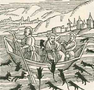 Folksagan från 1000-talet om Hatto, som var ärkebiskopen av Mainz, och vad som hände i mustornet, illustration från The Strand Magazine, 1897 av English School