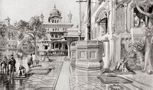 Akal Takht eller Akal Bunga, Harmandir Sahib (Gyllene templet), Amritsar, Punjab, Indien 1864, från Hutchinson