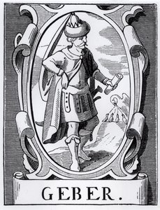 Alkemisten Geber (1300-talet) illustration från vetenskap och litteratur under medeltiden och renässansen, skriven och graverad av Paul Lacroix, 1878 av English School