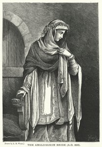 Den anglosaxiska bruden, 895 AD (gravyr) av English School